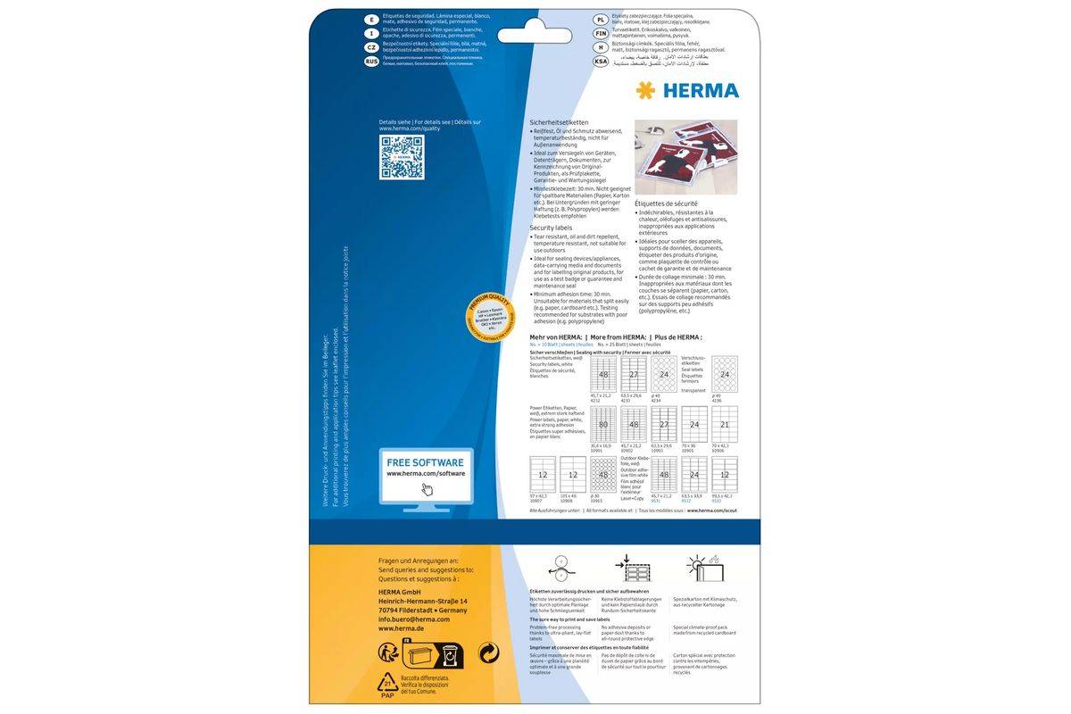Herma 4234 Veiligheidsetiketten Ø 40 mm Folie Wit 600 stuk(s) Permanent hechtend Laser (zwart/wit), Kopiëren (zwart/wit)-1