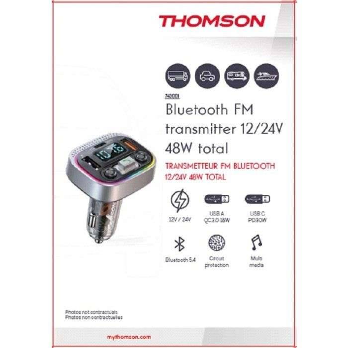FM-zender bt 5.4 - THOMSON - 12/24 V - 1A + QC3.0 + PD30 W - Blauwe LED-1