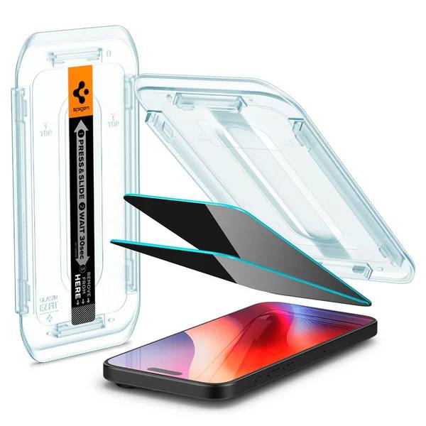 Spigen GLAStR Privacy EZ Fit Screenprotector + Applicator - 2-pack Apple iPhone 16 Pro Max / 17 Pro Max-0
