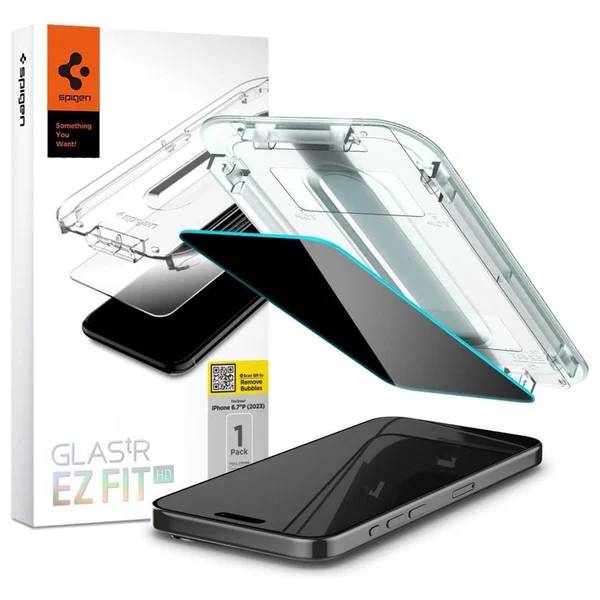 Spigen EZ Fit GLAS.tR met installatietray - Privacy Glass - 1 pack Apple iPhone 15 Pro Max-0