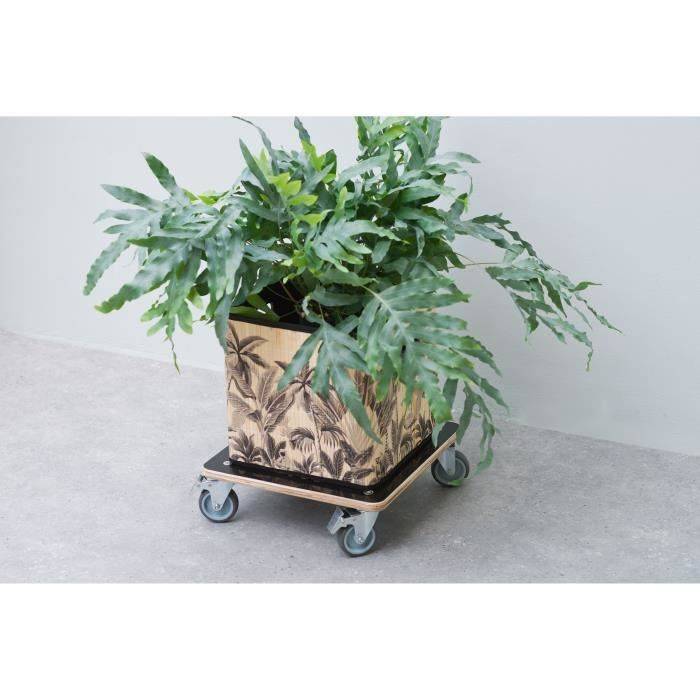 NATURE Plantstand op Wielen - Vierkante Plantentrolley - Zwart Hout - 38 x 38 cm - Laadvermogen 250 kg-1