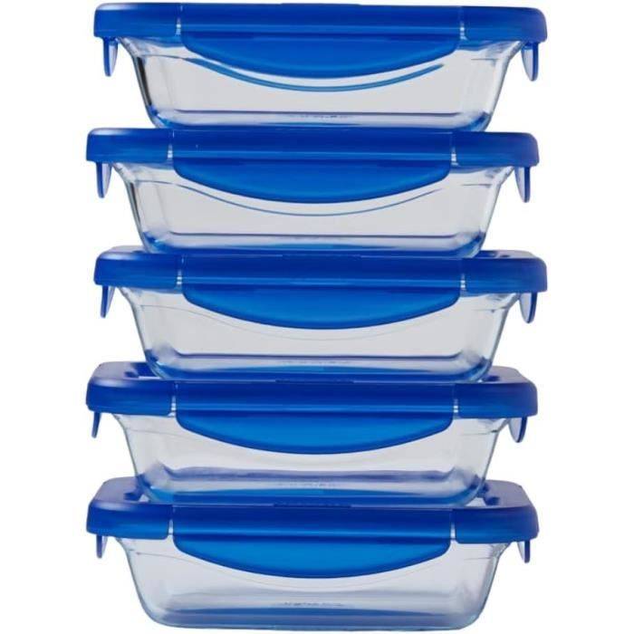 PYREX Set van 5 Lunchdozen - Cook & Go - Glas - Rechthoekig - Luchtdichte Deksel - 0,8 L-0