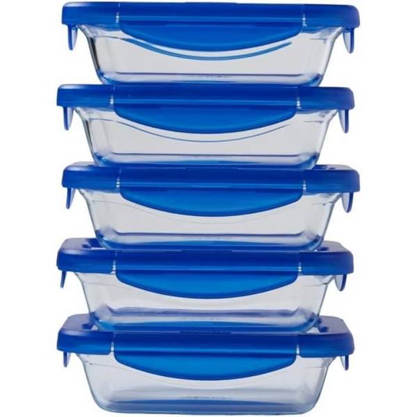 PYREX Set van 5 Lunchdozen - Cook & Go - Glas - Rechthoekig - Luchtdichte Deksel - 0,8 L