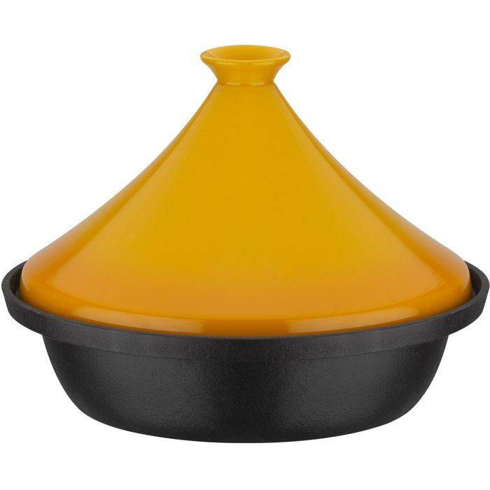 GSW Tagine - Ø 30 cm - Gietijzer - Inductie Geschikt - Keramisch Deksel - Zwart/ Geel - 717434-0