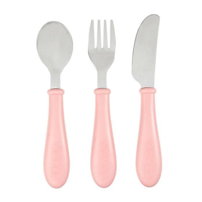 BEABA Bestekset 3-delig RVS Oud Roze voor Baby's 12 Maanden+-1