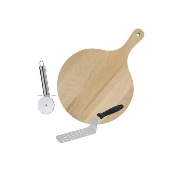 FACKELMANN Set van 3 Pizza-Utensielen - Houten Bord, Pizzasnijder, Pizza Peel