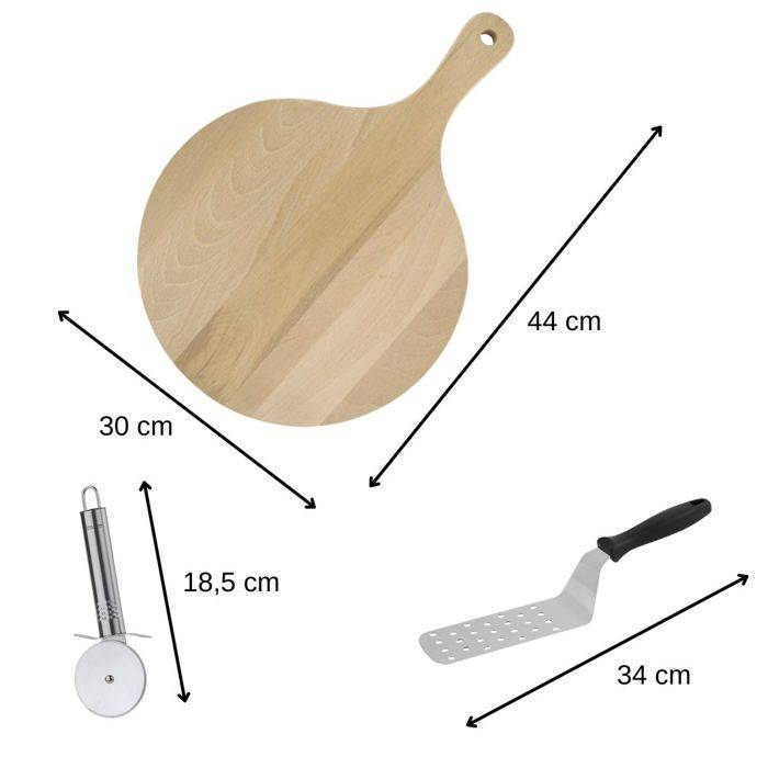 FACKELMANN Set van 3 Pizza-Utensielen - Houten Bord, Pizzasnijder, Pizza Peel-2