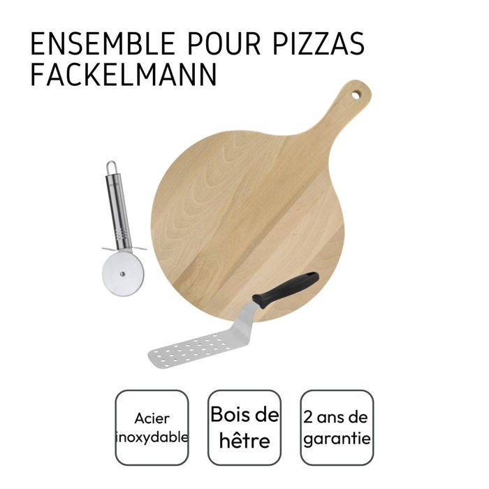 FACKELMANN Set van 3 Pizza-Utensielen - Houten Bord, Pizzasnijder, Pizza Peel-3