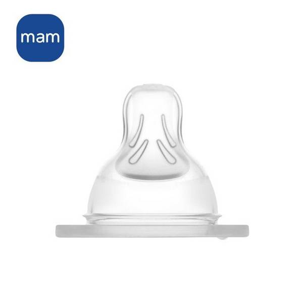 MAM Babyfles Accessoires Siliconen Teat, +0 m, Stroom 1 Langzaam, 2 Stuks