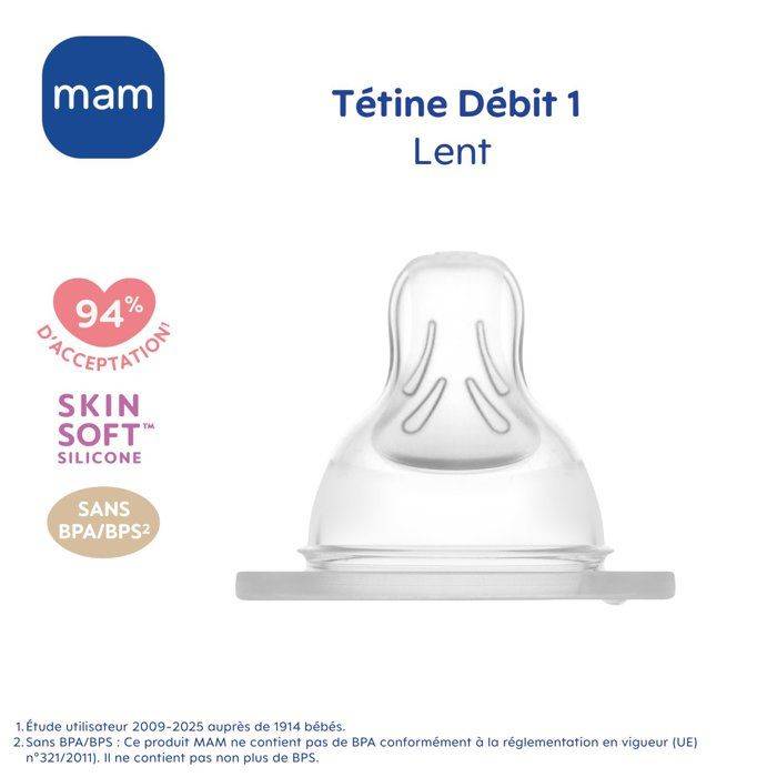 MAM Babyfles Accessoires Siliconen Teat, +0 m, Stroom 1 Langzaam, 2 Stuks-3