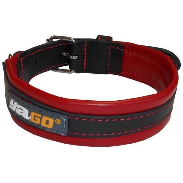 YAGO Hondenhalsband - Zacht Leer Zwart/Rood - Verstelbaar voor Middelgrote Honden - Maat M 34-43 cm