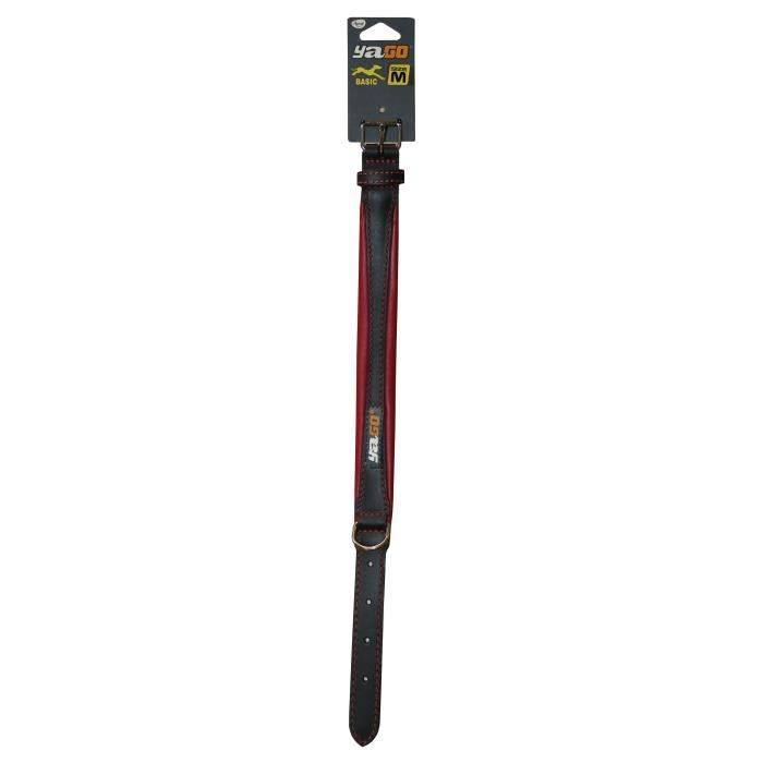 YAGO Hondenhalsband - Zacht Leer Zwart/Rood - Verstelbaar voor Middelgrote Honden - Maat M 34-43 cm-1