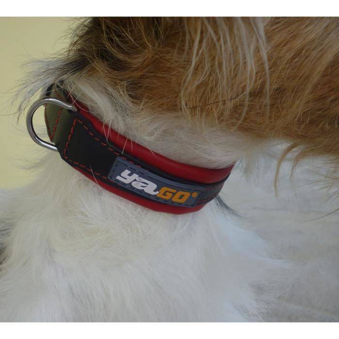 YAGO Hondenhalsband - Zacht Leer Zwart/Rood - Verstelbaar voor Middelgrote Honden - Maat M 34-43 cm-2