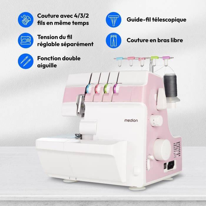 MEDION Overlockmachine SO 90 - 91 W - Naaldtype 11,14,16 - 1200 tpm - LED - Roze-1