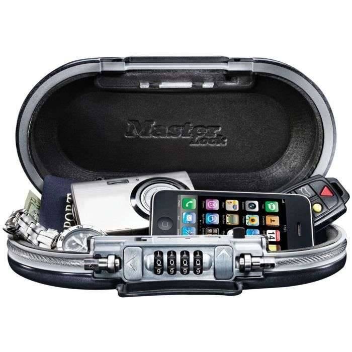 MASTER LOCK draagbare mini reisopbergdoos met beveiligingskabel - zwart-0