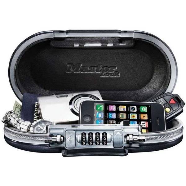 MASTER LOCK draagbare mini reisopbergdoos met beveiligingskabel - zwart