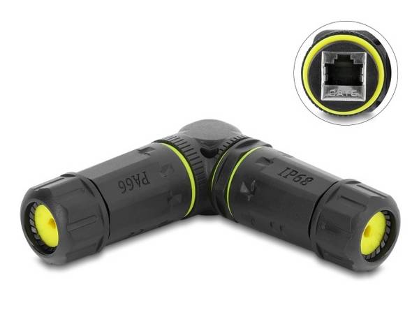 DELOCK kabelaansluiting RJ45 Bu > Bu Cat.6 M23x1,5mm 90° schroefdraad IP68