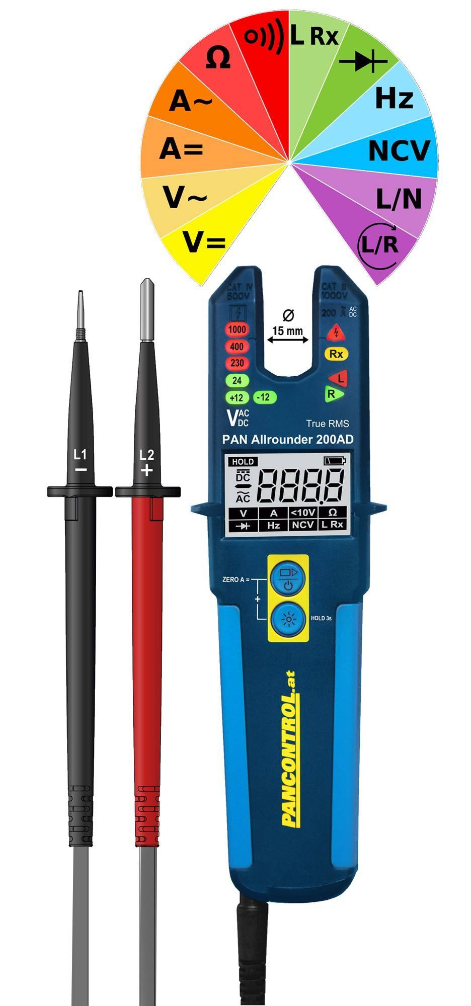 Stroom-/spanningstester met LED en LCD-scherm, 200A AC/DC-0