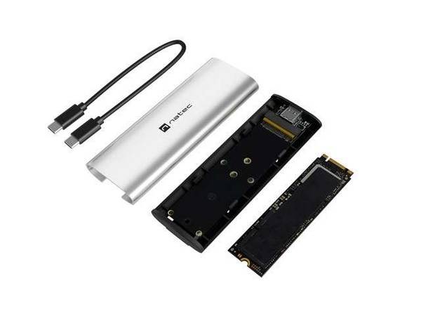 EXTERNE SSD-BEHUIZING NATEC RHINO M.2 NVME LITE USB-C 3.2 GEN 2 ARCTIC SILVER
