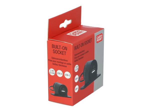 Carpoint Opbouwcontactdoos USB-A + USB-C 12/24V