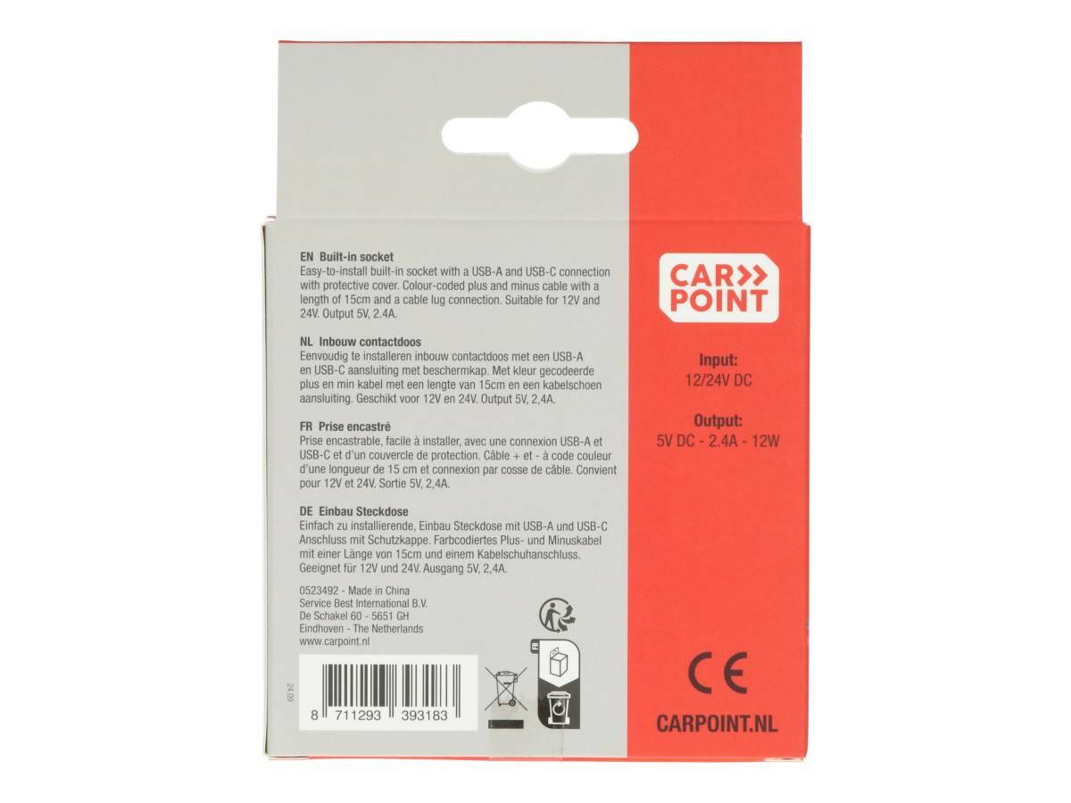 Carpoint Inbouwcontactdoos USB-A + USB-C 12/24V-0