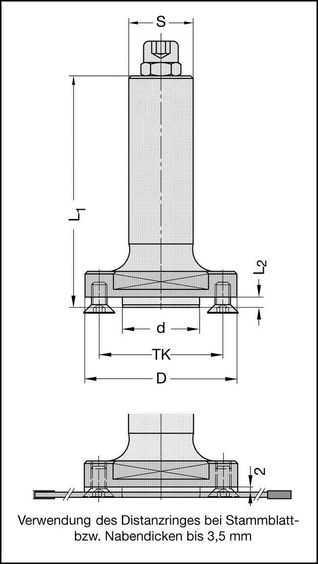 Trasco opnamedoorn t.b.v. lamellofrees asgat Ø22, S=Ø16x65-0