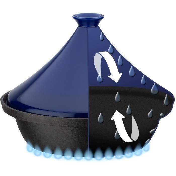 GSW Tajine - Massief Gietijzer - 30 x 22 cm - Keramisch Deksel - Geschikt voor Inductie - Blauw-3