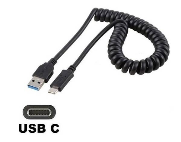 OneOne 0,4m USB C spiraal kabel. Sterke laadkabel voor de auto. Oplaadkabel snoer past op TomTom GO Expert Plus, GO