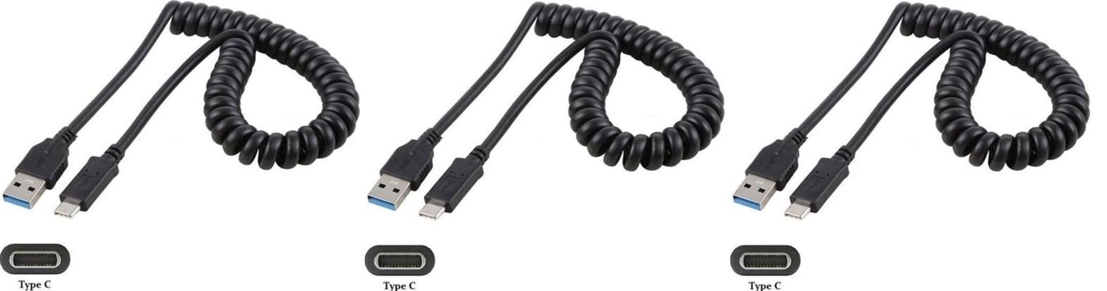 3 stuks OneOne 0,4m USB C spiraal kabel. Sterke laadkabel voor de auto. Oplaadkabel snoer past op Universeel Microsoft,-0