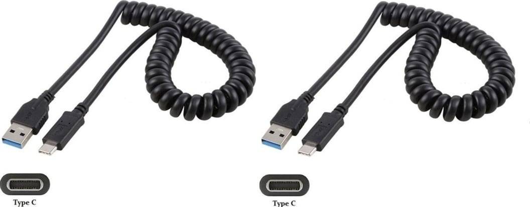 2 stuks OneOne 0,4m USB C spiraal kabel. Sterke laadkabel voor de auto. Oplaadkabel snoer past op Universeel Asus, ZTE,-0