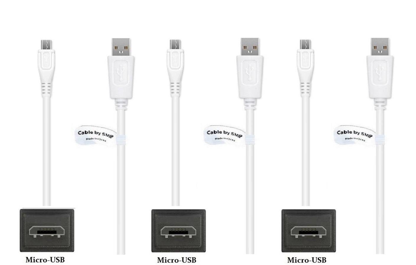 3 stuks OneOne 1,0m Micro USB kabel. Standaard laadkabel. Oplaadkabel snoer past op past op Samsung Galaxy Tab 3V, On 5,-0
