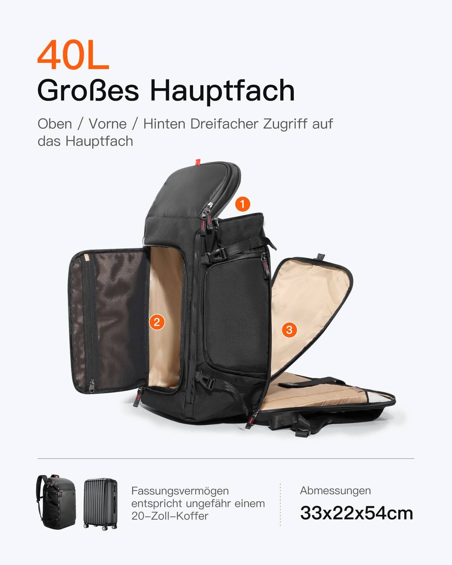 Inateck BPX31 rugzak, reisrugzak, zwart, polyester-4