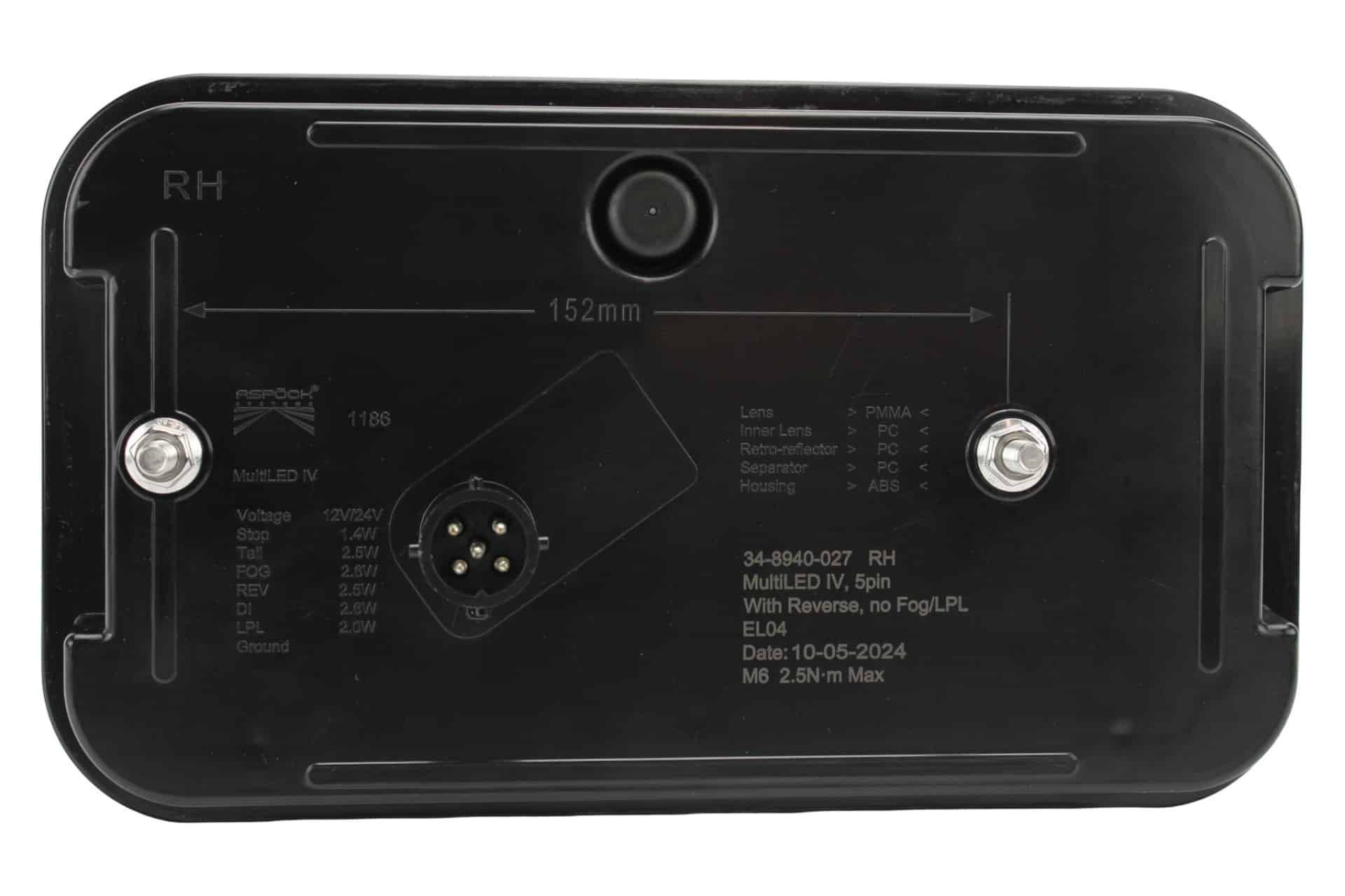 Aspöck Multiled 4 rechts 5 polig | Zonder kentekenverlichting | 34-8940-027-3