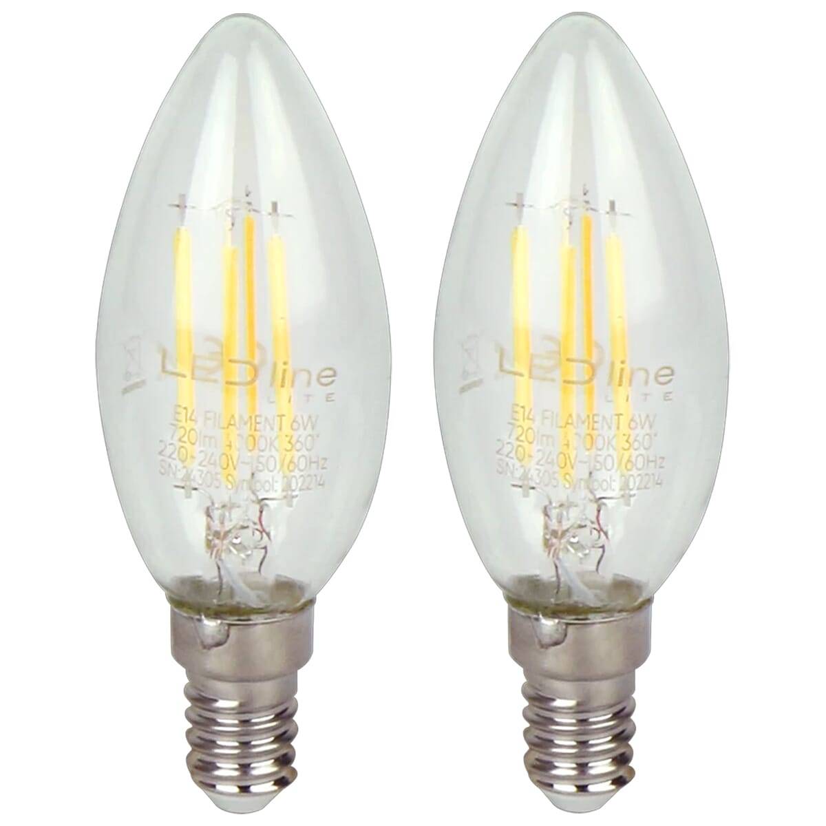 LED Line LED Kaarslamp C35 E14 Helder - 6W 720lm 2700K - Warmwit - Vervangt 60W - 2 stuks