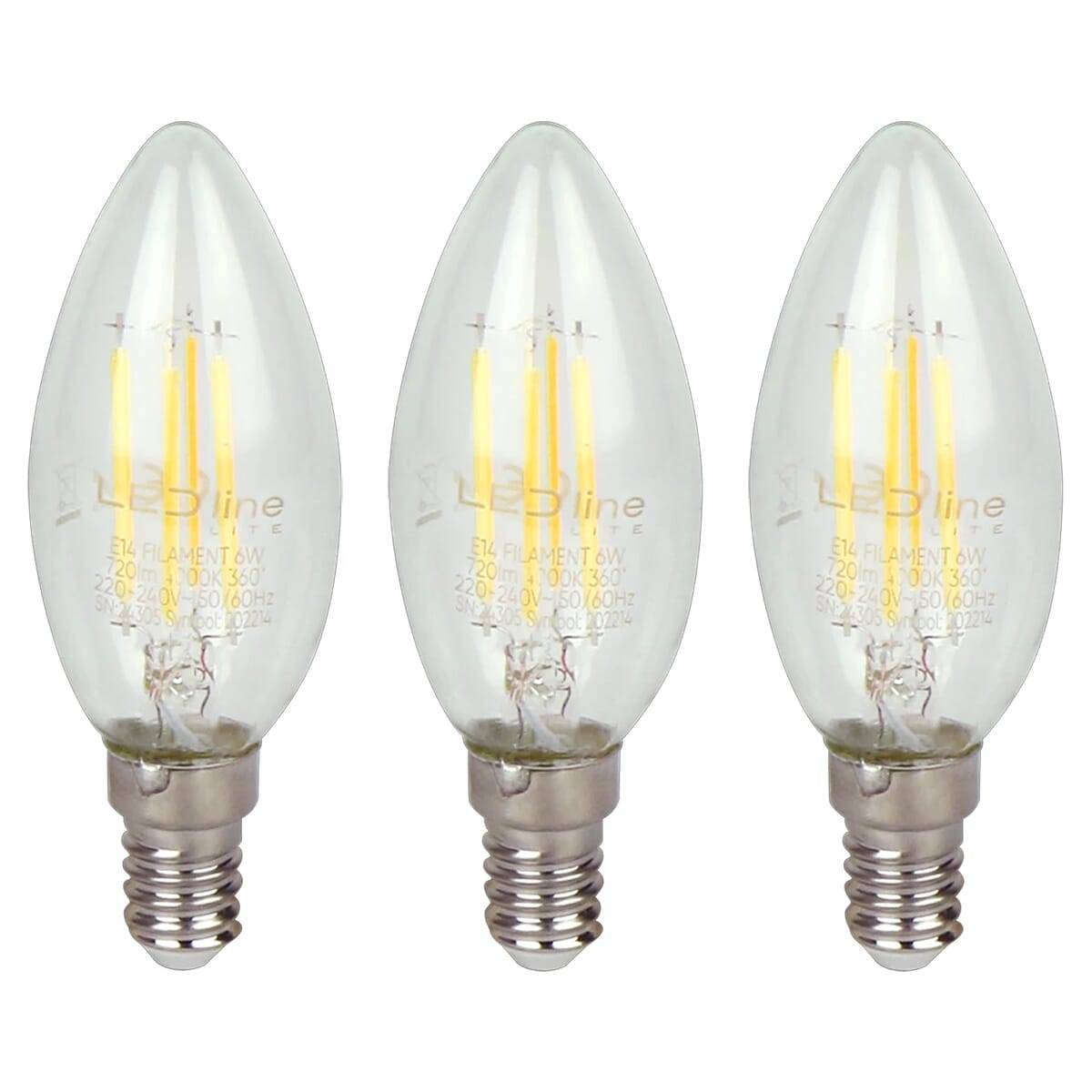 LED Line LED Kaarslamp C35 E14 Helder - 6W 720lm 2700K - Warmwit - Vervangt 60W - 3 stuks