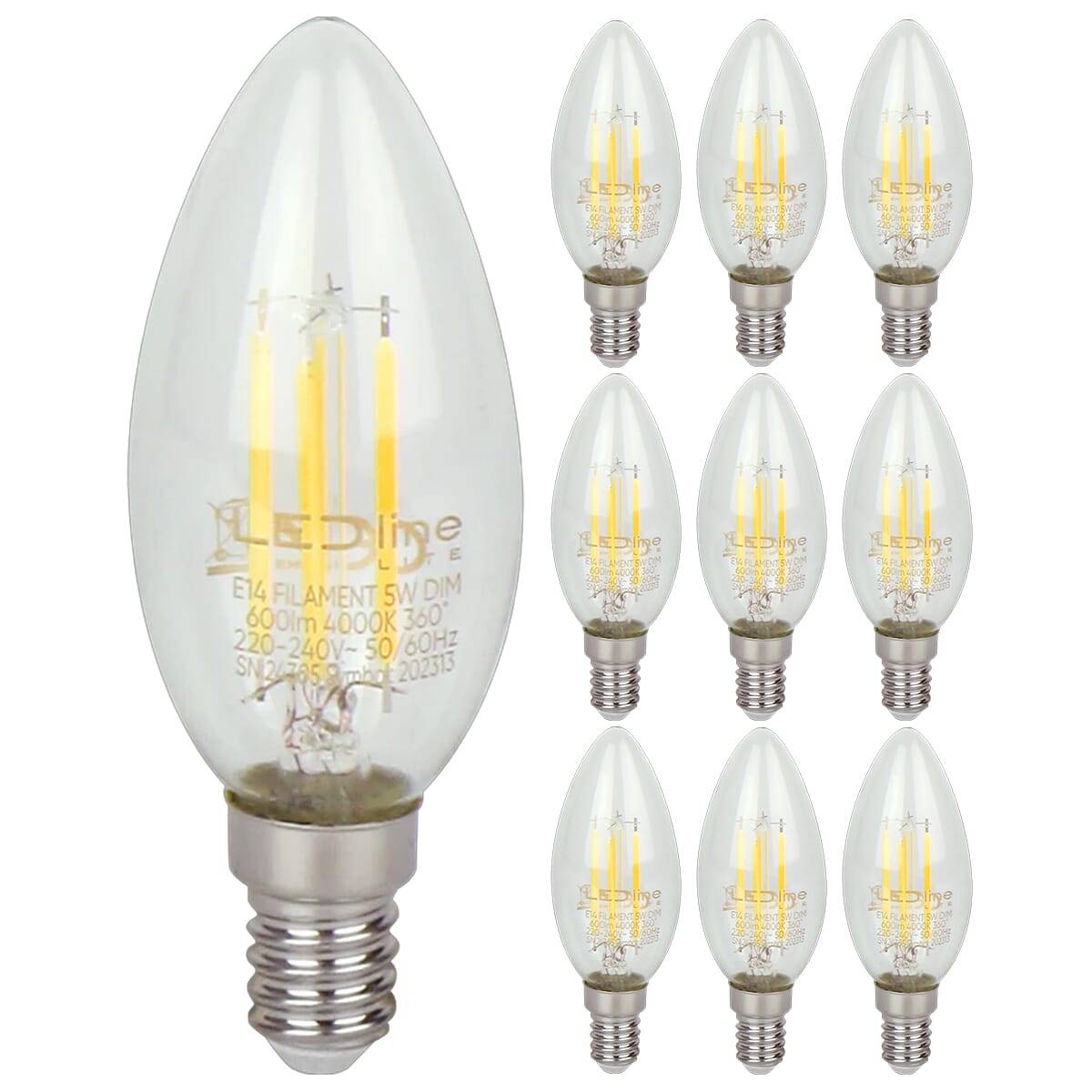 LED Line LED Kaarslamp C35 E14 Helder - 5W 600lm 4000K - Neutraalwit Dimbaar - Vervangt 35W - 10 stuks-0