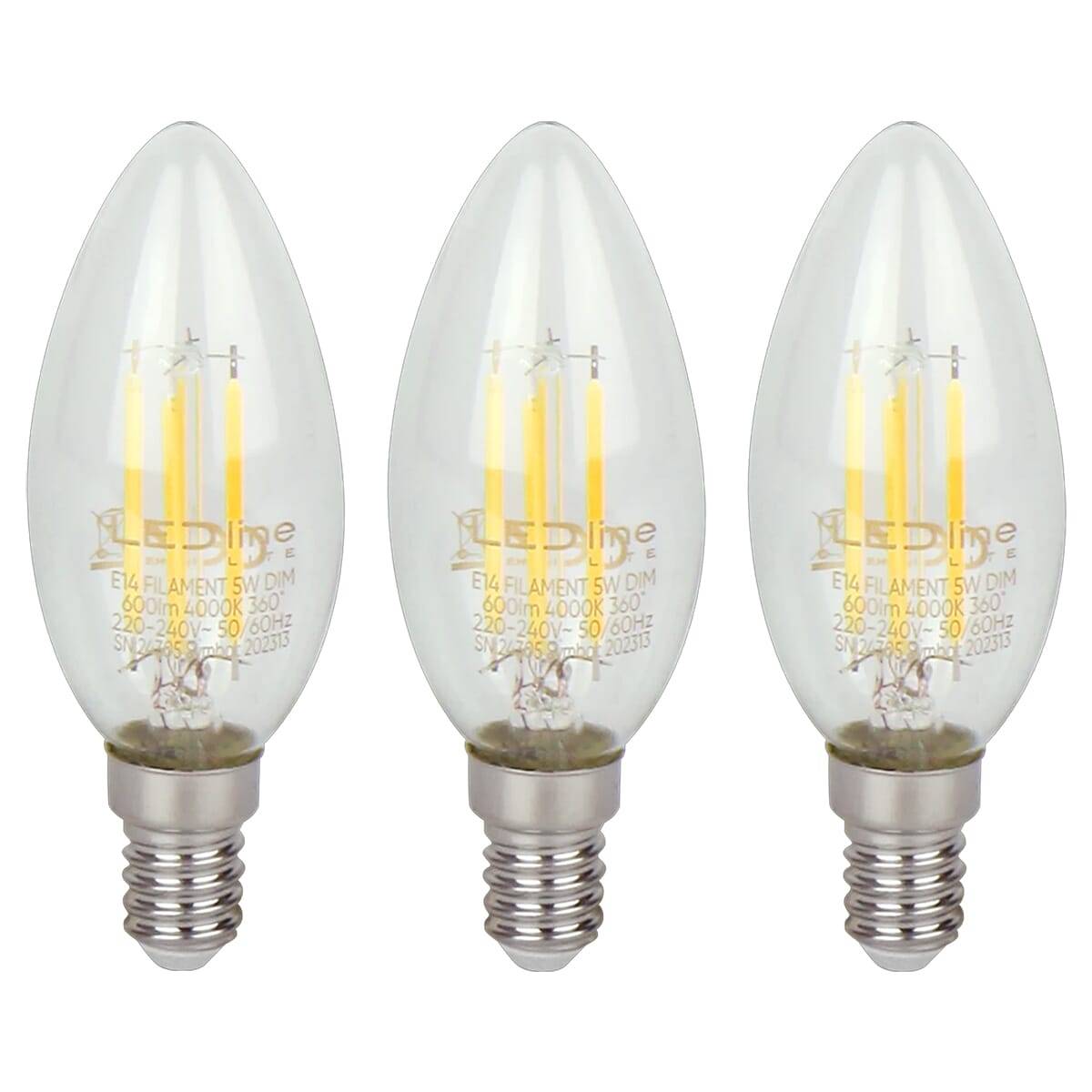 LED Line LED Kaarslamp C35 E14 Helder - 5W 600lm 4000K - Neutraalwit Dimbaar - Vervangt 35W - 3 stuks-0