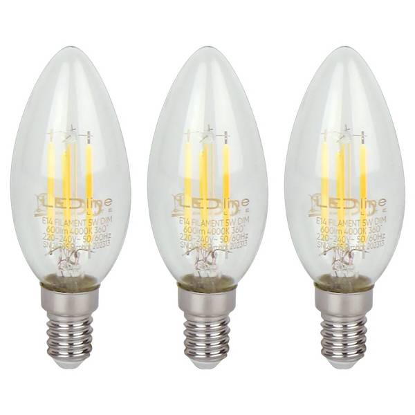 LED Line LED Kaarslamp C35 E14 Helder - 5W 600lm 4000K - Neutraalwit Dimbaar - Vervangt 35W - 3 stuks