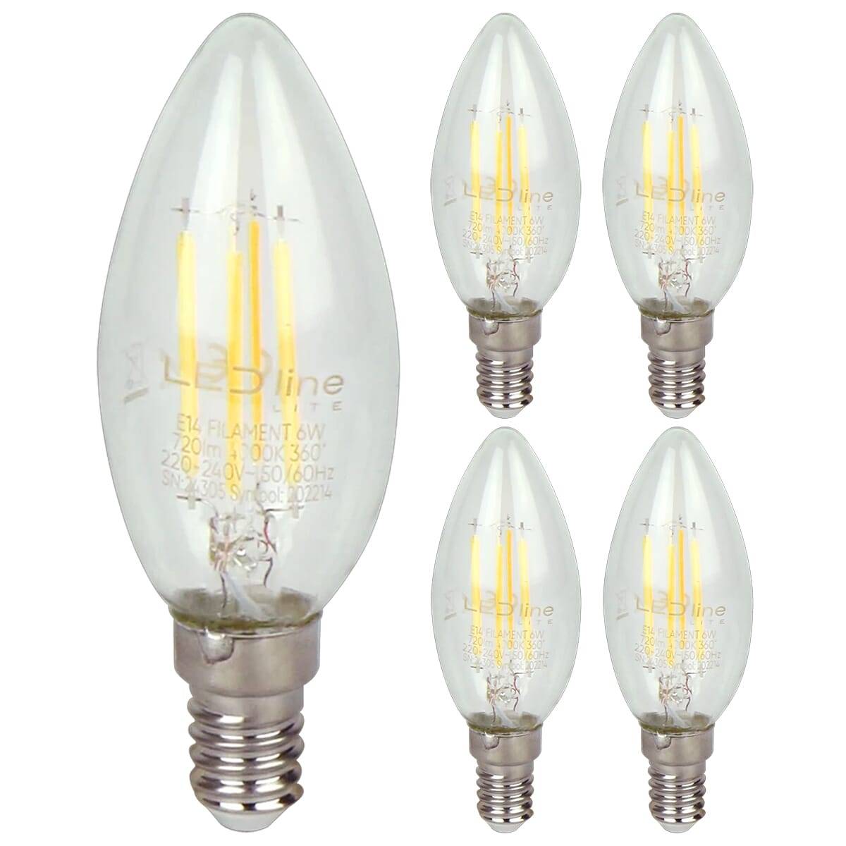 LED Line LED Kaarslamp C35 E14 Helder - 6W 720lm 2700K - Warmwit - Vervangt 60W - 5 stuks-0