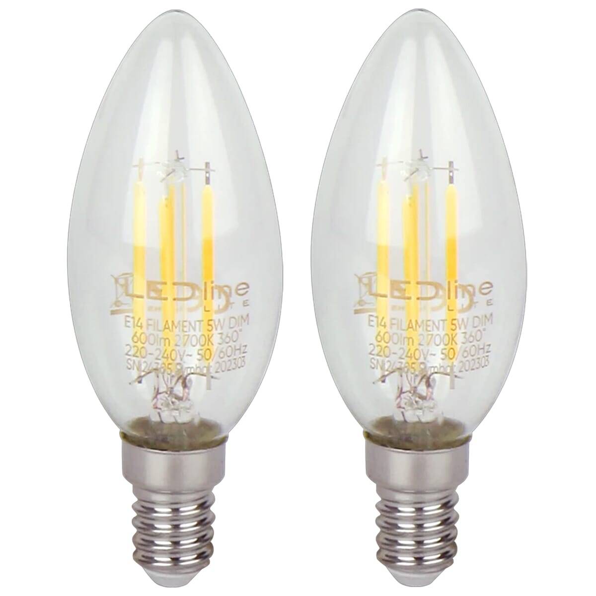 LED Line LED Kaarslamp C35 E14 Helder - 5W 600lm 2700K - Warmwit Dimbaar - Vervangt 35W - 2 stuks-0