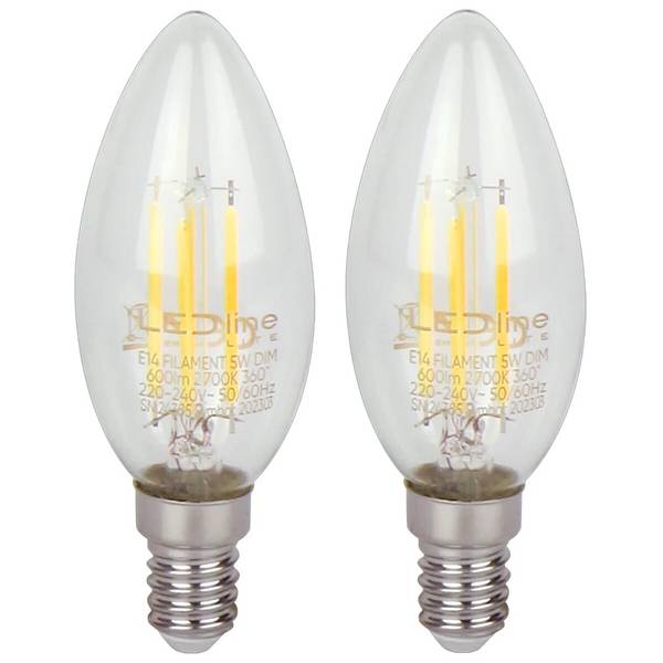 LED Line LED Kaarslamp C35 E14 Helder - 5W 600lm 2700K - Warmwit Dimbaar - Vervangt 35W - 2 stuks