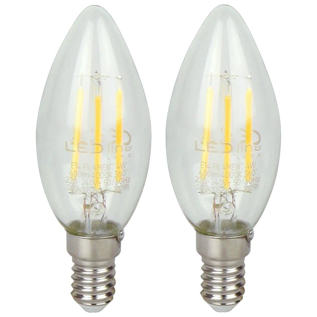 LED Line LED Kaarslamp C35 E14 Helder - 4W 480lm 4000K - Neutraalwit - Vervangt 35W - 2 stuks