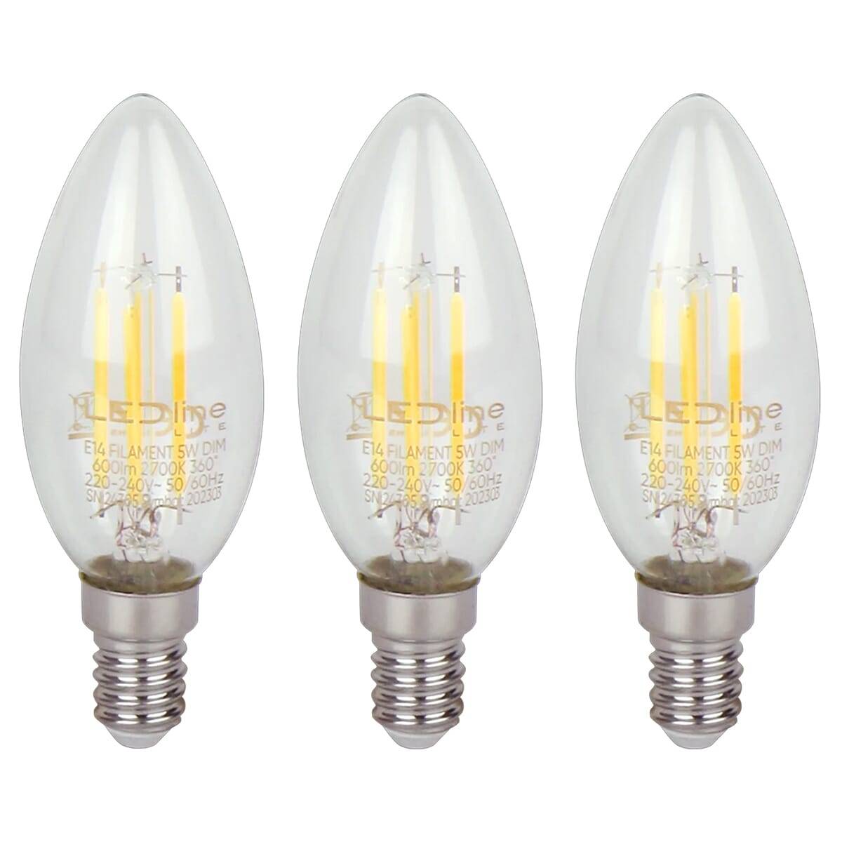 LED Line LED Kaarslamp C35 E14 Helder - 5W 600lm 2700K - Warmwit Dimbaar - Vervangt 35W - 3 stuks-0