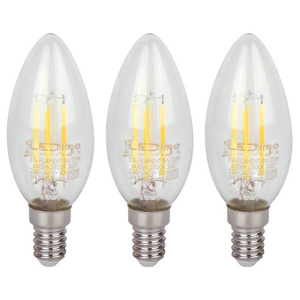 LED Line LED Kaarslamp C35 E14 Helder - 5W 600lm 2700K - Warmwit Dimbaar - Vervangt 35W - 3 stuks