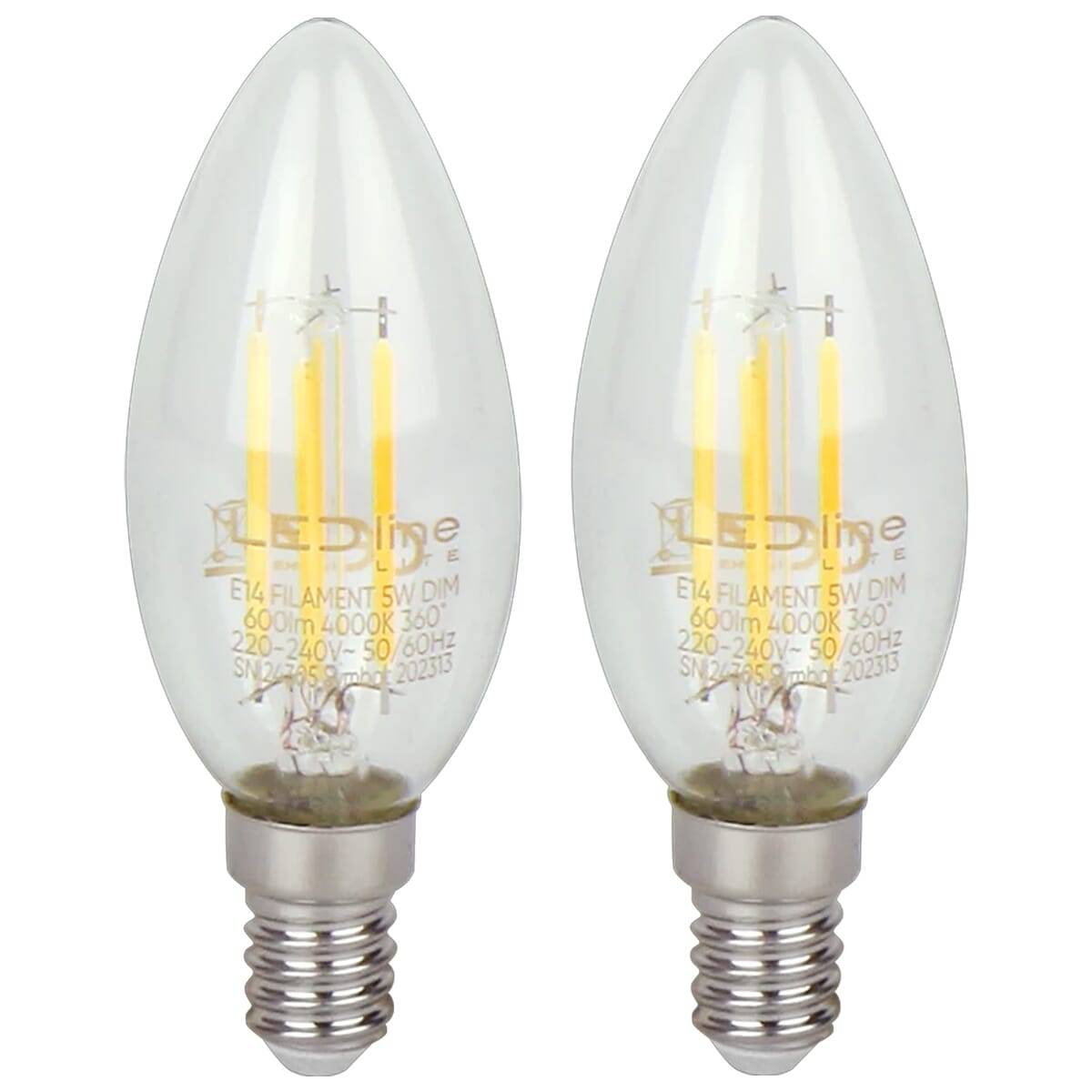 LED Line LED Kaarslamp C35 E14 Helder - 5W 600lm 4000K - Neutraalwit Dimbaar - Vervangt 35W - 2 stuks-0