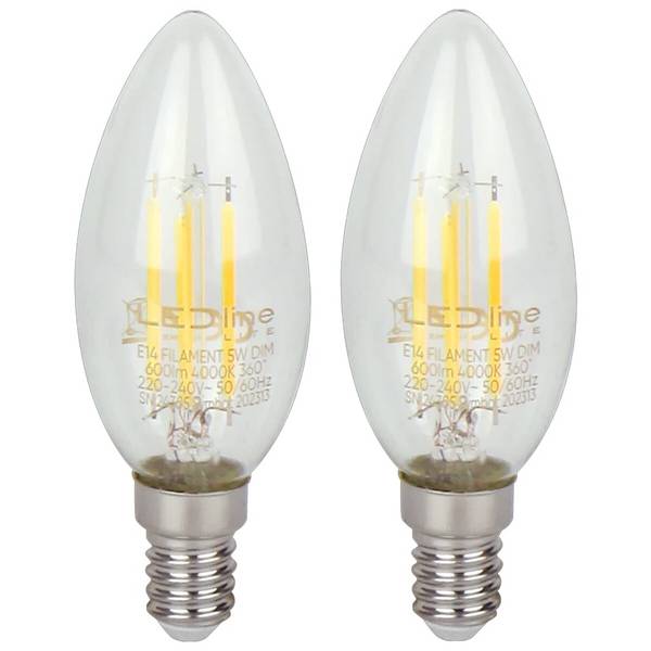 LED Line LED Kaarslamp C35 E14 Helder - 5W 600lm 4000K - Neutraalwit Dimbaar - Vervangt 35W - 2 stuks