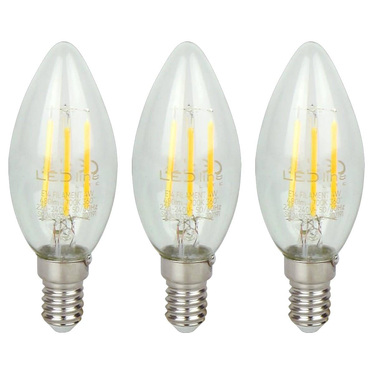 LED Line LED Kaarslamp C35 E14 Helder - 4W 480lm 2700K - Warmwit - Vervangt 35W - 3 stuks-0