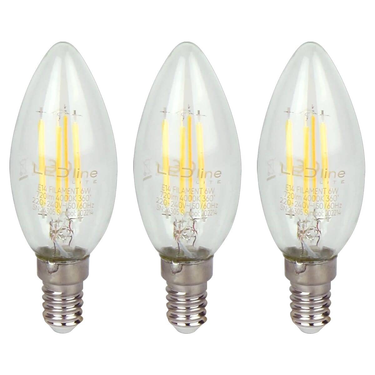 LED Line LED Kaarslamp C35 E14 Helder - 6W 720lm 4000K - Neutraalwit - Vervangt 60W - 3 stuks-0