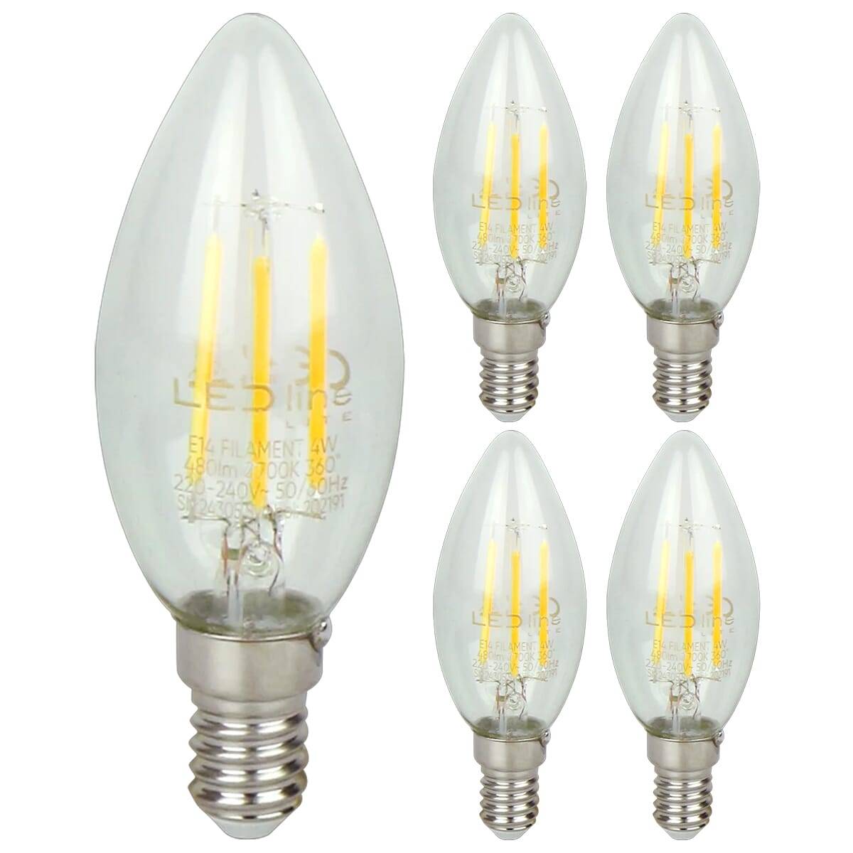 LED Line LED Kaarslamp C35 E14 Helder - 4W 480lm 2700K - Warmwit - Vervangt 35W - 5 stuks-0