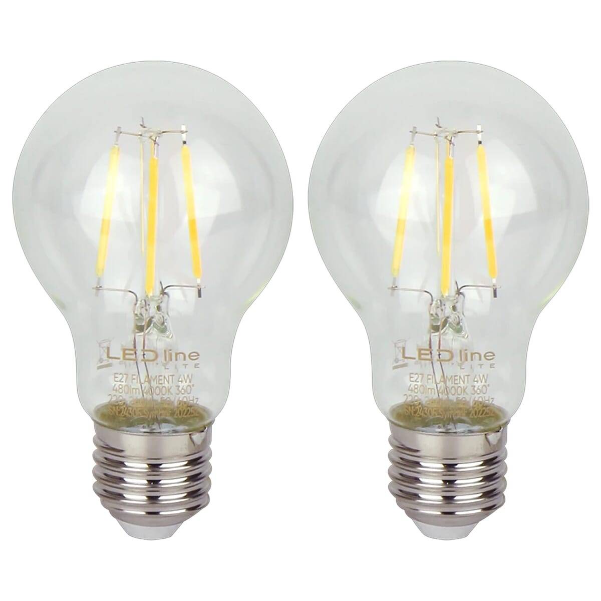 LED Line LED Peerlamp A60 E27 Helder - 4W 480lm 4000K - Neutraalwit - Vervangt 35W - 2 stuks-0